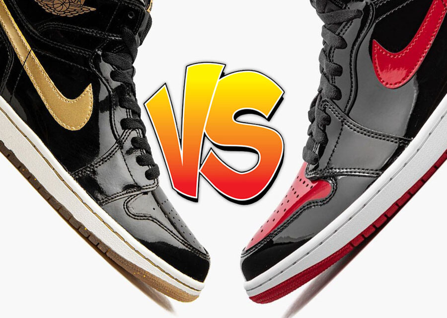 Air Jordan 1 Patent Black Gold vs Air Jordan 1 Patent Bred