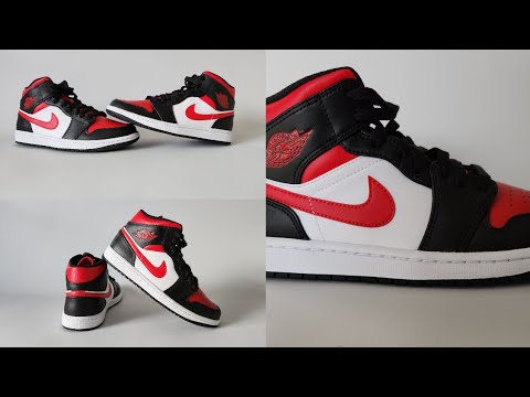 Nike Air Jordan 1 Mid Black/White/Fire Red Unboxing and On