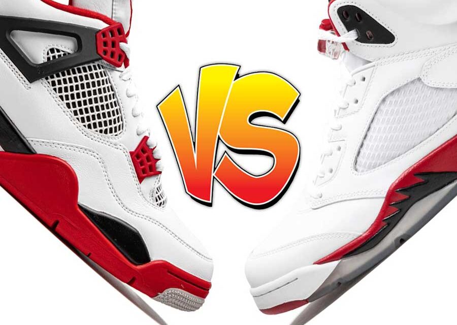 Air Jordan 4 Fire Red vs. Jordan 5 Fire Red (Black Tongue)