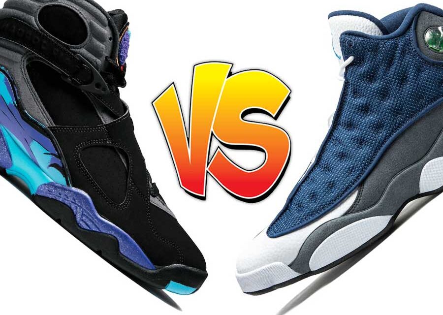 Air Jordan 8 Aqua vs. Air Jordan 13 Flint Comparison